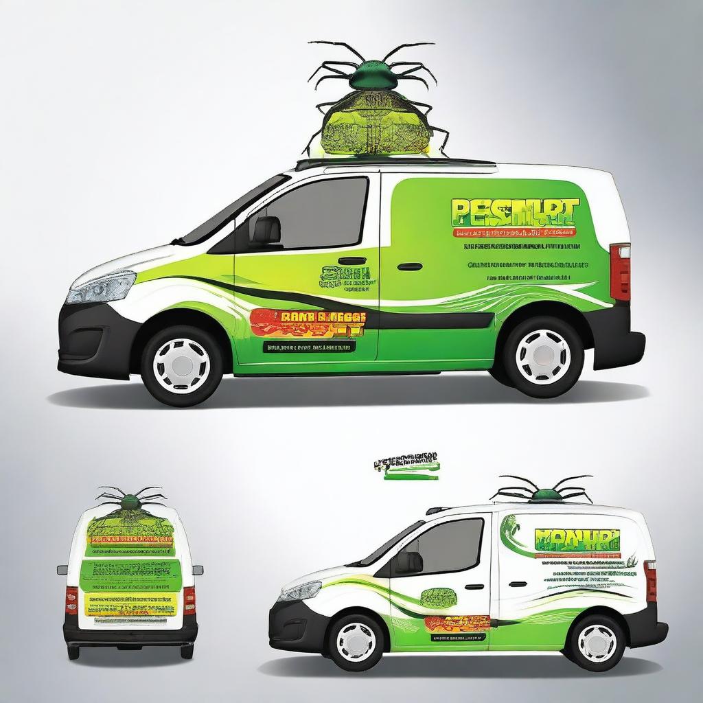 Create an image of a vehicle branded as a pest control vehicle