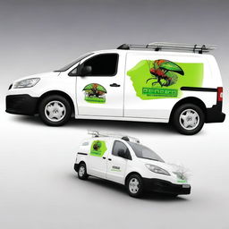 Create an image of a vehicle branded as a pest control vehicle