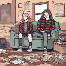 Illustrate a grunge-themed sleepover scene