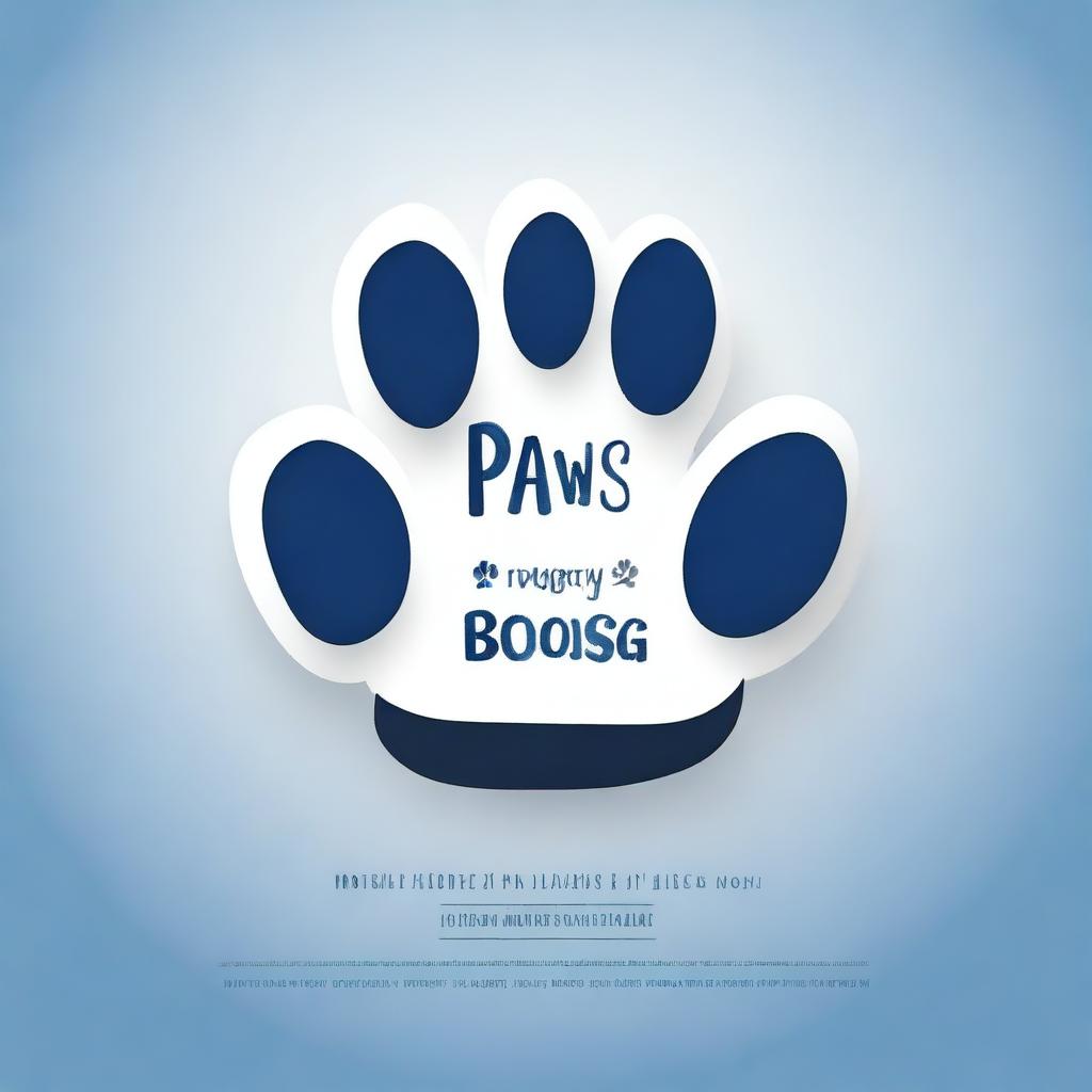 Generate an image with a midnight blue background featuring a black paw print prominently in the center