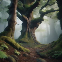 Generate a highly detailed, 8k resolution portrait of a fantasy dark forest