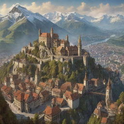 An imaginative representation of Liechtenstein in a steampunk format, presenting Vaduz with an antique metallic cityscape, alpine landscapes dotted with steam-powered ski lifts, and ancient castles exhibiting subtle mechanical features.