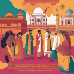 A vibrant scene depicting the acculturation process in India, showcasing a blend of traditional and modern elements