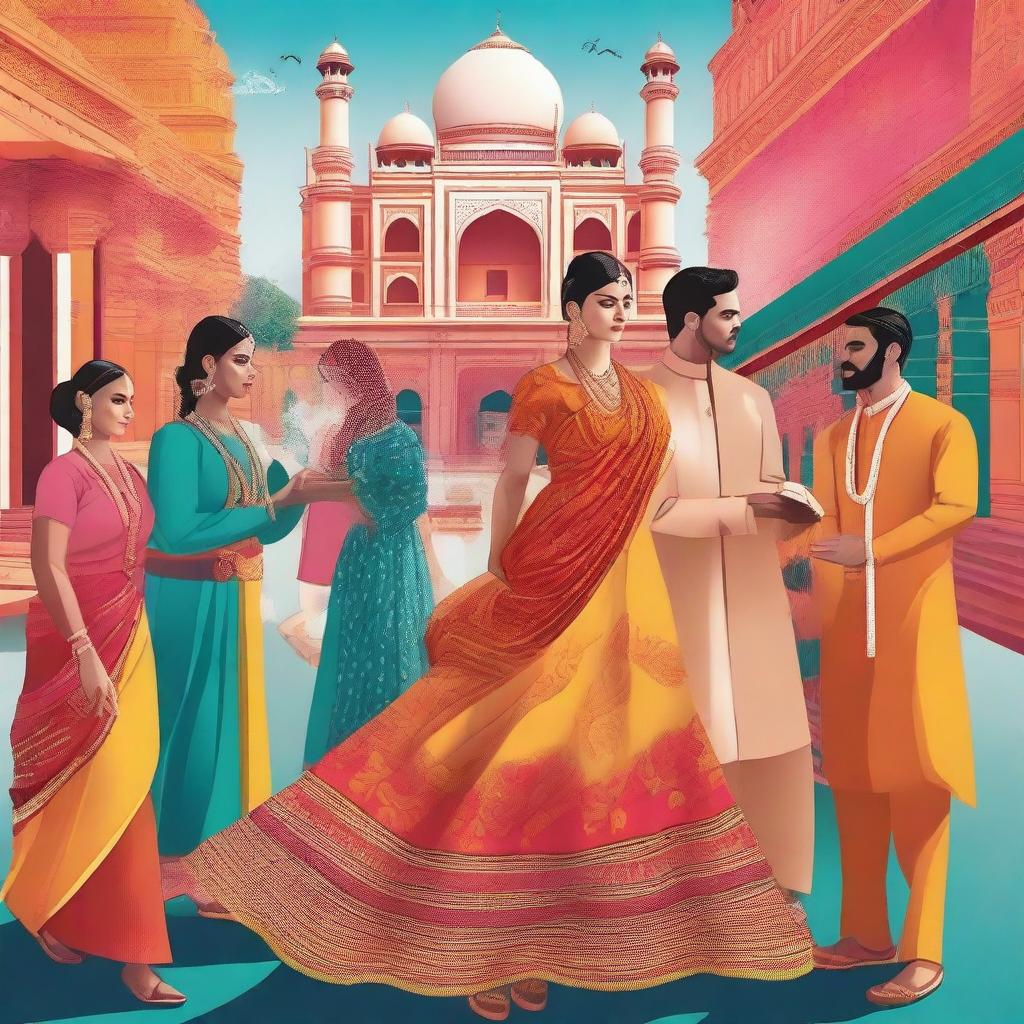 A vibrant scene depicting the acculturation process in India, showcasing a blend of traditional and modern elements