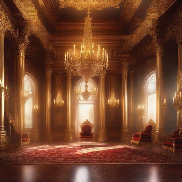 A majestic royal throne room in a detailed digital painting style, designed for a fantasy novel cover