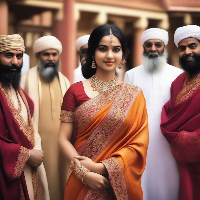 A beautiful Hindu girl surrounded by Muslim Sheikhs