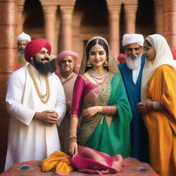 A beautiful Hindu girl surrounded by Muslim Sheikhs