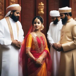 A beautiful Hindu girl surrounded by Muslim Sheikhs