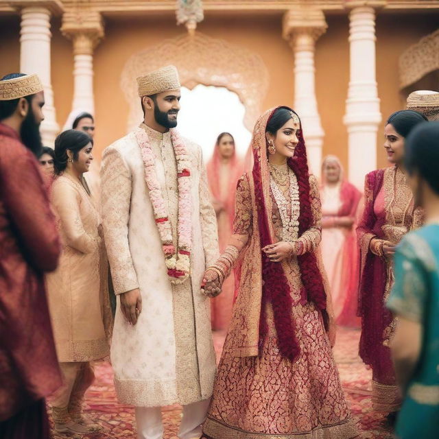 A beautiful wedding scene featuring a Hindu girl marrying a Muslim Sheikh