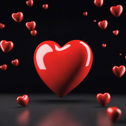 A big, beautiful 3D red heart with a black background