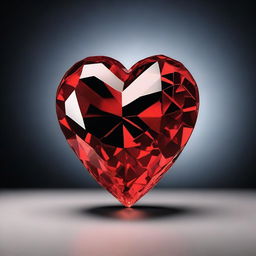 A large, detailed 3D red crystal heart, illuminated to show its facets and depth, set against a plain black background