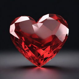 A large, detailed 3D red crystal heart, illuminated to show its facets and depth, set against a plain black background