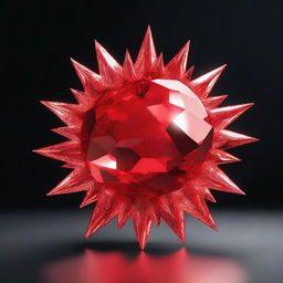 A highly detailed 3D rendering of a large red crystal sun, set against a solid black background