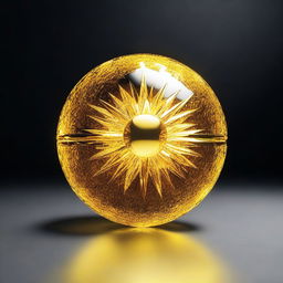 A highly detailed 3D rendering of a large yellow crystal sun, set against a solid black background