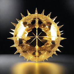 A highly detailed 3D rendering of a large yellow crystal sun, set against a solid black background