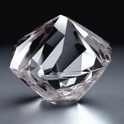 A highly detailed 3D rendering of a large crystal, set against a solid black background