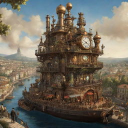 A unique depiction of France with a steampunk twist, envisioning Paris adorned with intricate mechanical constructs, the French Riviera bustling with steam-powered yachts, and the countryside inhabited by clockwork vineyards.