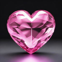 A highly detailed 3D rendering of a large pink crystal heart, set against a solid black background