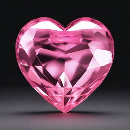 A highly detailed 3D rendering of a large pink crystal heart, set against a solid black background