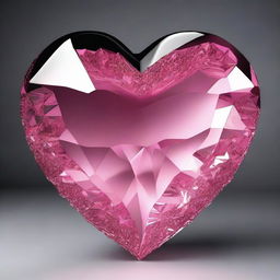 A highly detailed 3D rendering of a large pink crystal heart, set against a solid black background