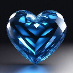 A highly detailed 3D rendering of a large blue crystal heart, set against a solid black background