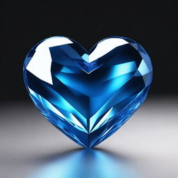 A highly detailed 3D rendering of a large blue crystal heart, set against a solid black background