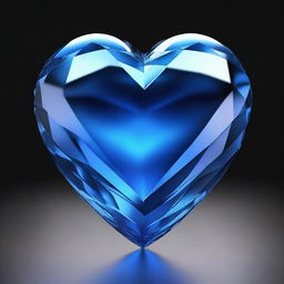 A highly detailed 3D rendering of a large blue crystal heart, set against a solid black background