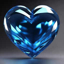 A highly detailed 3D rendering of a large blue crystal heart, set against a solid black background