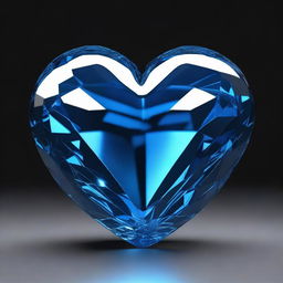 A highly detailed 3D rendering of a large blue crystal heart, set against a solid black background