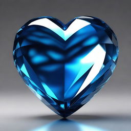 A highly detailed 3D rendering of a large blue crystal heart, set against a solid black background