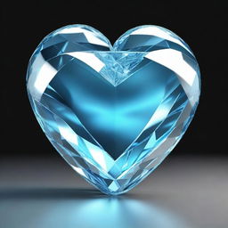 A highly detailed 3D rendering of a large light blue crystal heart, set against a solid black background