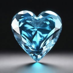 A highly detailed 3D rendering of a large light blue crystal heart, set against a solid black background