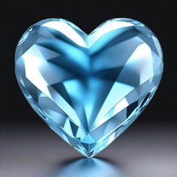 A highly detailed 3D rendering of a large light blue crystal heart, set against a solid black background