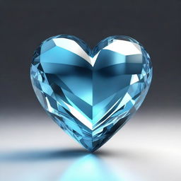 A highly detailed 3D rendering of a large light blue crystal heart, set against a solid black background