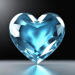 A highly detailed 3D rendering of a large light blue crystal heart, set against a solid black background