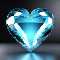 A highly detailed 3D rendering of a large light blue crystal heart, set against a solid black background