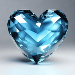 A highly detailed 3D rendering of a large light blue crystal heart, set against a solid black background