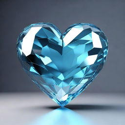 A highly detailed 3D rendering of a large light blue crystal heart, set against a solid black background