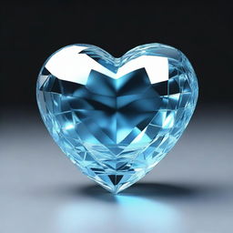 A highly detailed 3D rendering of a large light blue crystal heart, set against a solid black background