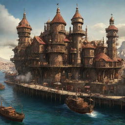 A captivating vision of Spain with steampunk influences, portraying Barcelona complemented with Victorian-era architecture, the rustic landscapes amplified with steam-powered structures, and the coastline animated by mechanical sea creatures.