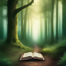 A beautifully designed book cover featuring an enchanting forest scene with a mysterious pathway leading into the woods