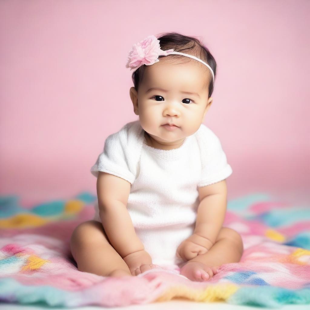 A cute baby in a professional photo studio setting