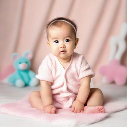 A cute baby in a professional photo studio setting