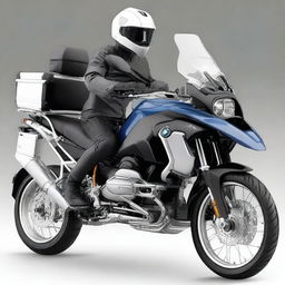 A detailed image of a BMW R1200GS motorcycle with a rider and passenger