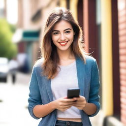 A beautiful girl holding a smartphone