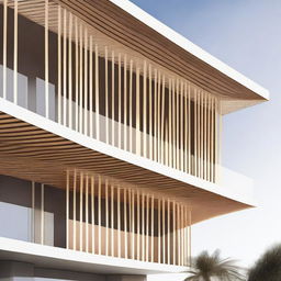 A detailed architectural illustration of a modern building featuring a brise soleil