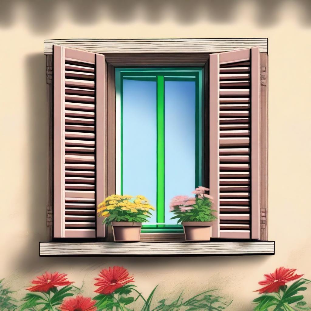 A detailed illustration of window shutters attached to a charming cottage