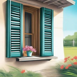 A detailed illustration of window shutters attached to a charming cottage