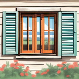 A detailed illustration of window shutters attached to a charming cottage