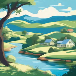 A detailed illustration of a serene and picturesque landscape